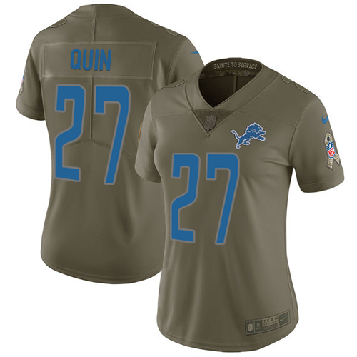 Nike Lions #27 Glover Quin Olive Women's Stitched NFL Limited Salute to Service Jersey